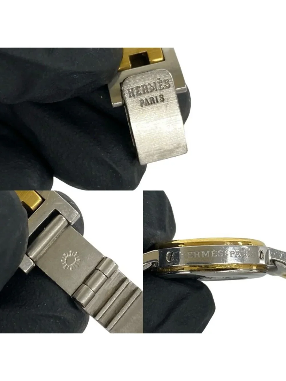 Hermes Clipper Stainless Steel Quartz Watch Wristwatch Silver Gold